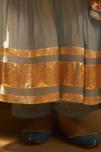 Hirika & Dhruti_Sky Blue Metal Tikki Angarkha Pant And Dupatta Set For Kids_Online_at_Aza_Fashions