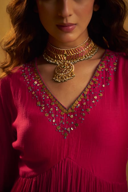 Buy Hirika & Dhruti Pink Chanderi Sequins, Beads, Embroidery, Tikki Pleated Anarkali And Jhal Dupatta Online at Aza Fashions Buy_Hirika & Dhruti_Pink Chanderi Sequins, Beads, Embroidery, Tikki Pleated Anarkali And Jhal Dupatta _Online_at_Aza_Fashions