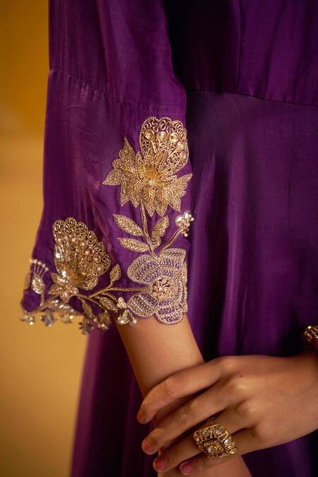 Hirika & Dhruti Purple Cotton, Silk, Organza Embroidery, Hand Anarkali Sharara Set With Dupatta at Aza Fashions Hirika & Dhruti_Purple Cotton, Silk, Organza Embroidery, Hand Anarkali Sharara Set With Dupatta _at_Aza_Fashions