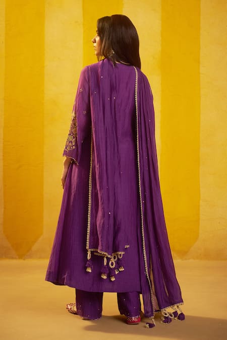 Hirika & Dhruti Marodi Work Chanderi Kurta Pant & Dupatta Set 