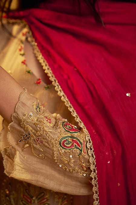 Buy_Hirika & Dhruti_Brown Chanderi Sequins, Marodi Work Kurta, Tikki Chitta Pant And Dupatta _Online_at_Aza_Fashions