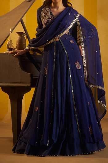 Hirika & Dhruti Blue Zardozi Hand Work Jacket Lehenga Set For Kids Online at Aza Fashions Hirika & Dhruti_Blue Zardozi Hand Work Jacket Lehenga Set For Kids_Online_at_Aza_Fashions