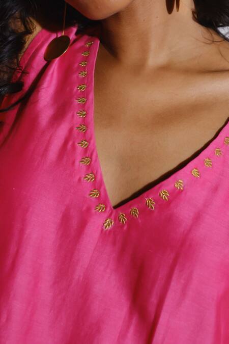 Buy_Kharakapas_Pink , , Kota Doria, Rani Kurta Sharara Set _Online_at_Aza_Fashions