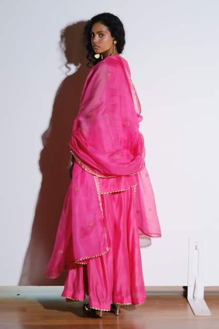 Kharakapas Rani Embroidered Kurta Sharara Set