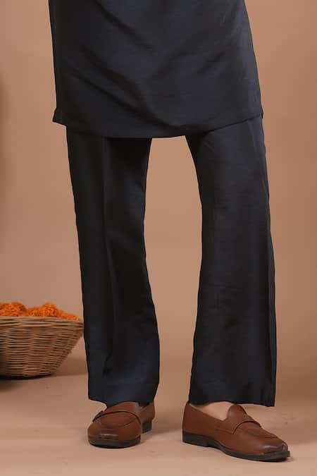 Ahi Clothing X AZA_Blue Crepe, Silk Navy Printed Nehru Jacket And Kurta Set _Online_at_Aza_Fashions