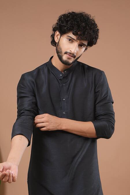 Buy_Ahi Clothing X AZA_Blue Crepe, Silk Navy Printed Nehru Jacket And Kurta Set _Online_at_Aza_Fashions