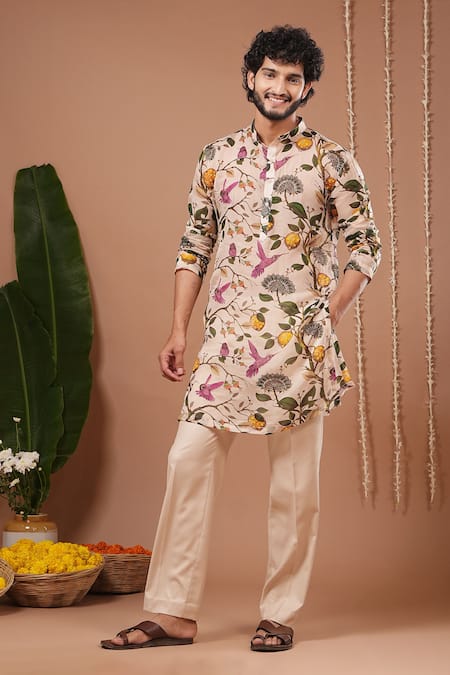 Ahi Clothing Cream Organza Embroidery Lemon Printed Kurta And Pant Set 