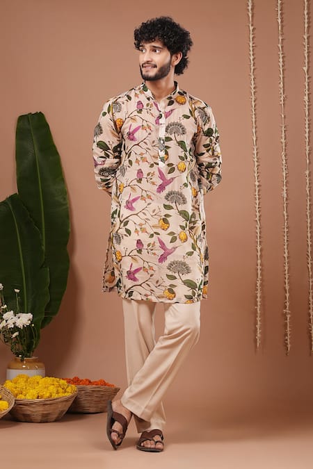 Ahi Clothing X AZA_Cream Organza Embroidery Lemon Printed Kurta And Pant Set _Online_at_Aza_Fashions