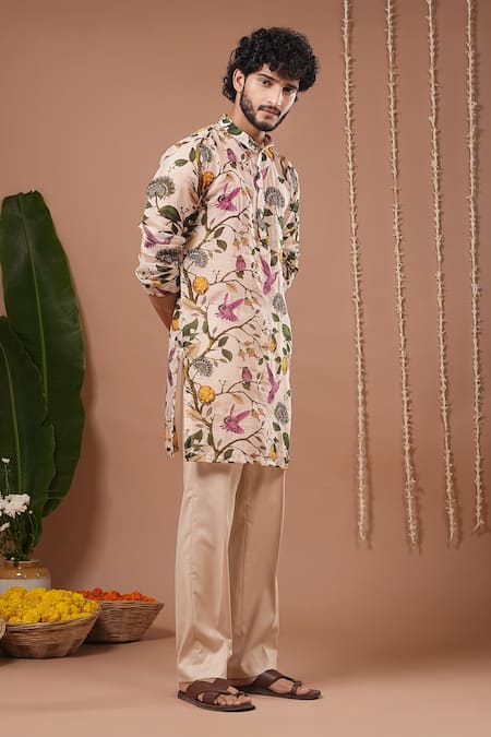 Buy_Ahi Clothing X AZA_Cream Organza Embroidery Lemon Printed Kurta And Pant Set _Online_at_Aza_Fashions