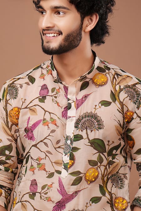 Buy_Ahi Clothing X AZA_Cream Organza Embroidery Lemon Printed Kurta And Pant Set 