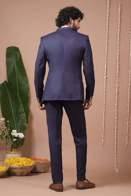 Ahi Clothing X AZA Navy Blue Jodhpuri & Pant Set 