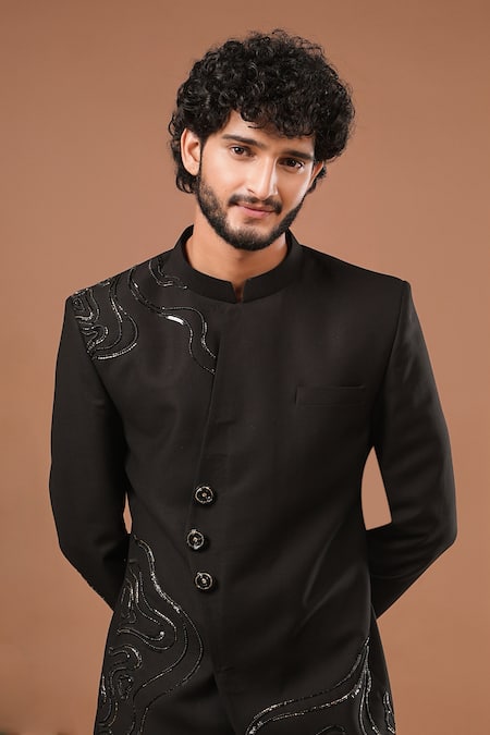 Shop_Ahi Clothing X AZA_Black Sequins, Embroidery, Stones Jodhpuri And Pant Set 