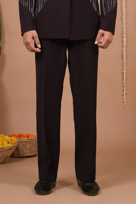 Ahi Clothing X AZA_Purple Beads Dark Coat And Pant Set _Online_at_Aza_Fashions