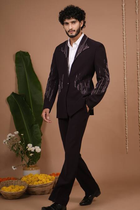 Shop_Ahi Clothing X AZA_Purple Beads Dark Coat And Pant Set 