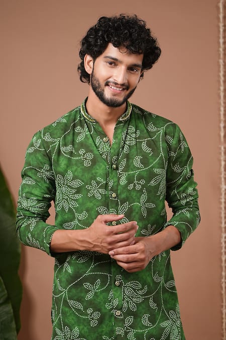 Buy_Ahi Clothing X AZA_Green Georgette, Silk Satin, Shantoon Embroidery Bandhani Kurta And Salwar Set 