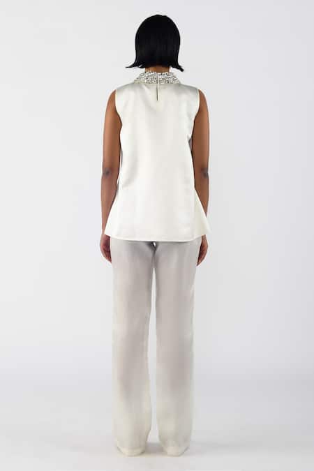 Maison 9002 Bri Crystals Hand Work Collar Top 