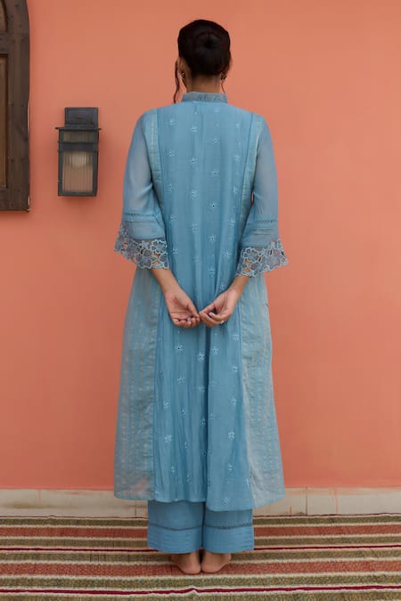 Banera Chanderi Zari Striper Embroidered Kurta Set 