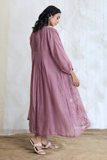 Buy_Banera_Purple Chanderi Embroidery V-neck Tiered Dress And Jacket _Online_at_Aza_Fashions