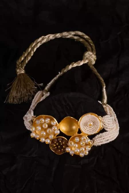 Shop Hetal Shah Gold Plated Vatti Pearl Embellished Choker at Aza Fashions Shop_Hetal Shah_Gold Plated Vatti Pearl Embellished Choker _at_Aza_Fashions