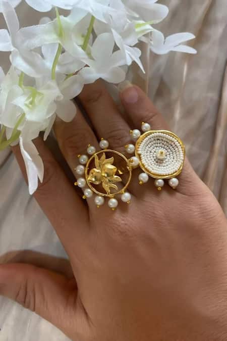 Hetal Shah Lotus Vati Vati Lotus & Vati Pearl Embellished Ring 