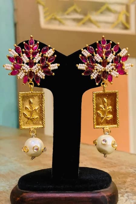 Hetal Shah Ruby Leaf Stud Drop Earrings 