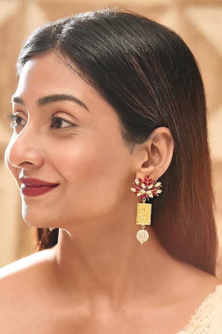 Hetal Shah Ruby Leaf Stud Drop Earrings 