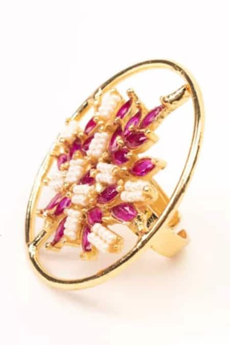 Hetal Shah Ruby Leaf Embellished Ring 