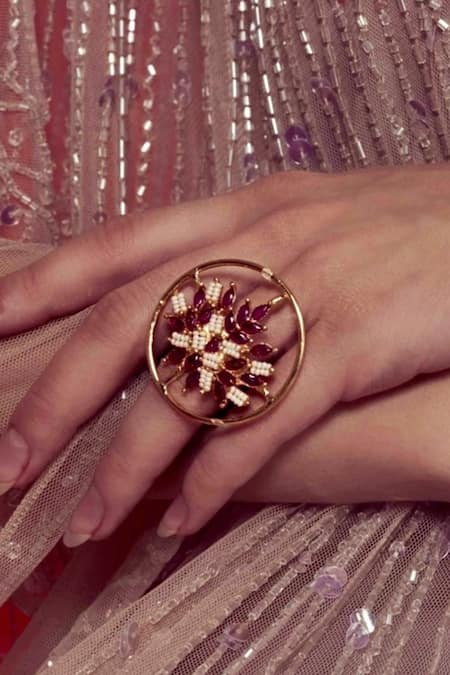 Hetal Shah Ruby Leaf Embellished Ring 