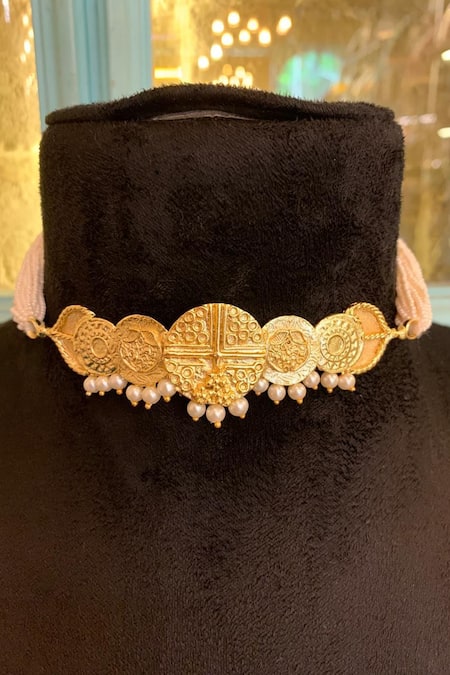 Hetal Shah Gold Coin Coin & Pearl Embellished Choker 