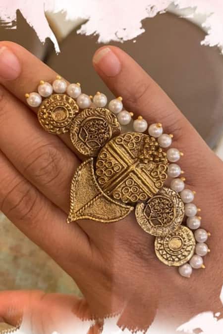 Hetal Shah Gold Coin Coin & Pearl Embellished Ring 
