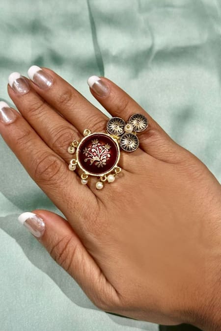 Hetal Shah Antique Hasdi Floral Motif Ring 