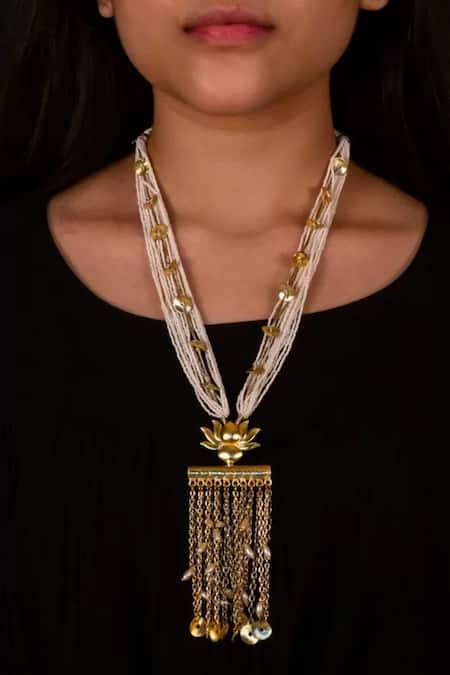 Hetal Shah Lotus Motif Multi-Strand Tassel Necklace 