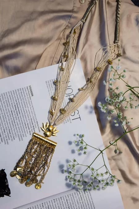 Hetal Shah Lotus Motif Multi-Strand Tassel Necklace 