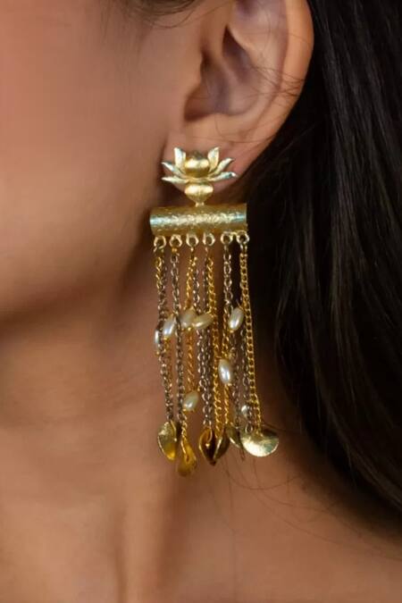 Hetal Shah Lotus Chain Drop Earrings 
