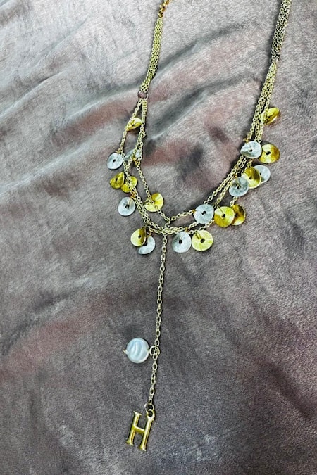Hetal Shah Coin & Pearl Initial Charm Layered Necklace 