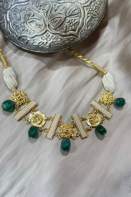 Hetal Shah Mini Coin Green Stone Choker 