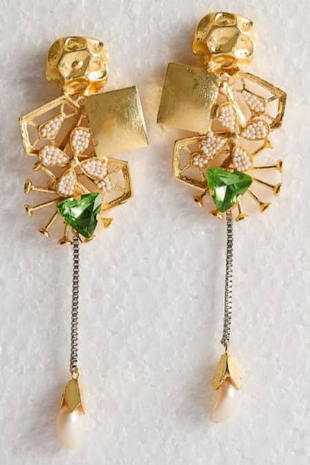 Hetal Shah AK Collage Geometric Floral Drop Earrings 
