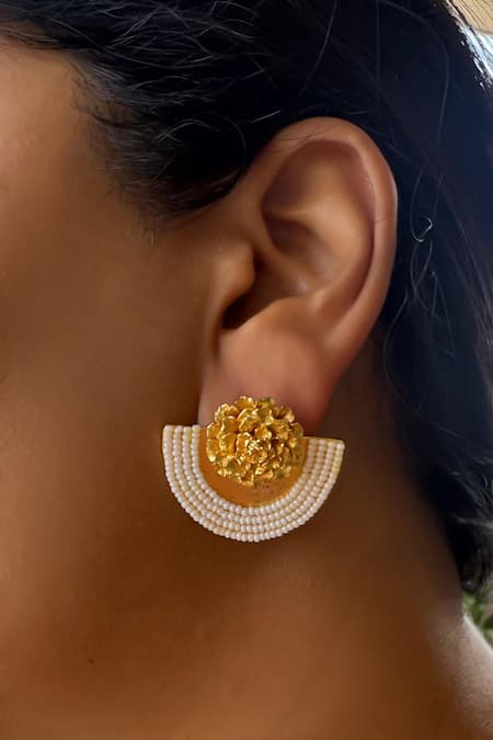 Hetal Shah Marigold Gold Plated Stud Earrings 