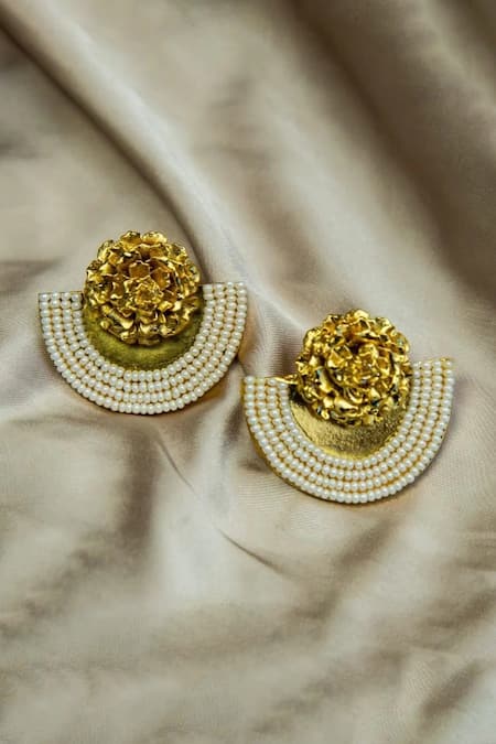 Hetal Shah Marigold Gold Plated Stud Earrings 