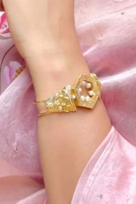 Hetal Shah Hexagon Vintage Hexagon Pearl Embellished Vintage Bracelet 