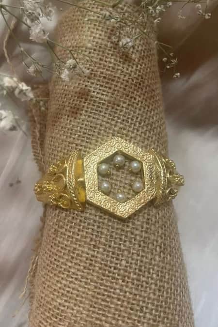 Hetal Shah Hexagon Vintage Hexagon Pearl Embellished Vintage Bracelet 