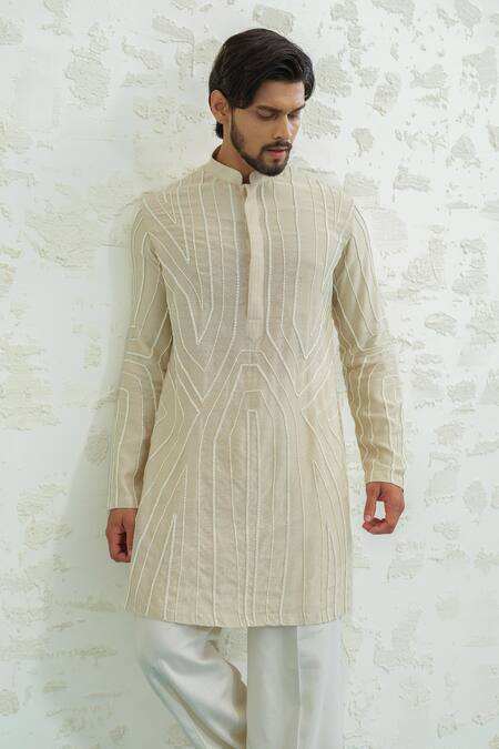 Buy Runit Gupta Beige Chanderi , Vegan Embroidery Abstract Geometry Kurta And Pant Set Online at Aza Fashions Buy_Runit Gupta_Beige Chanderi , Vegan Embroidery Abstract Geometry Kurta And Pant Set _Online_at_Aza_Fashions