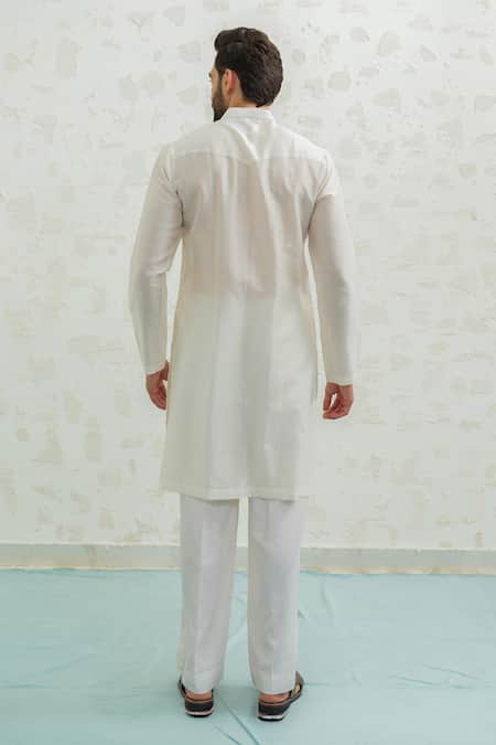 Shop_Runit Gupta_Ivory Chanderi , Vegan Embroidery, Mirrors Lippan Kurta And Pant Set _at_Aza_Fashions