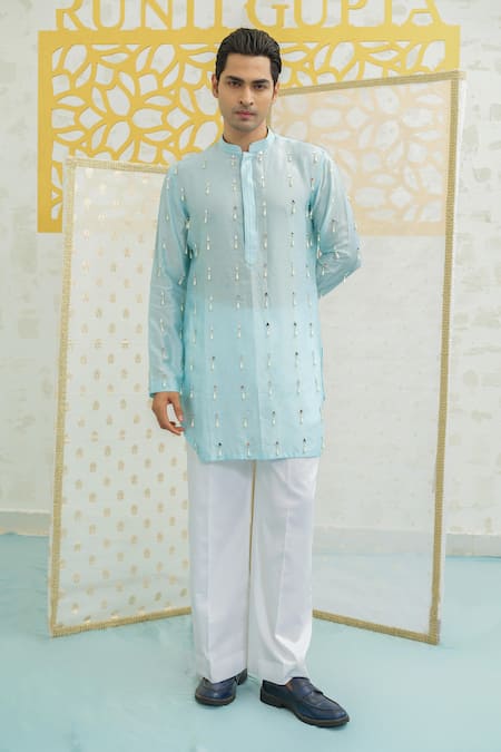 Runit Gupta Blue Latkan Short Kurta Set 