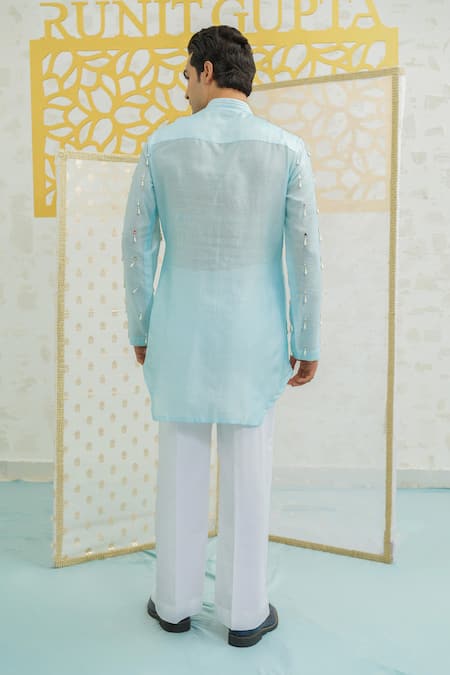 Runit Gupta Blue Latkan Short Kurta Set 