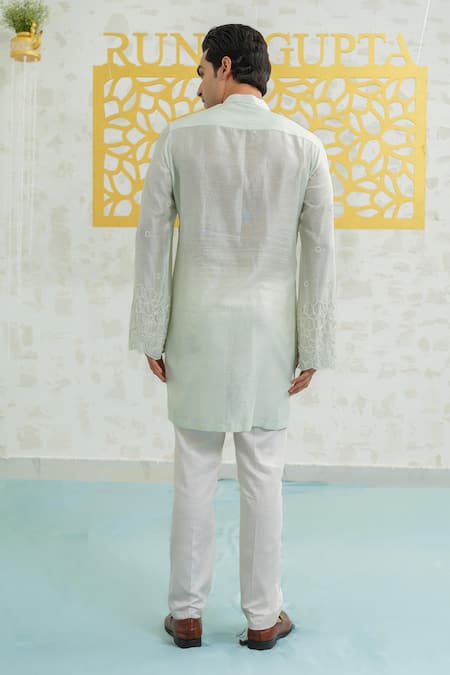 Shop Runit Gupta Mint Chanderi , Vegan Embroidery Cutwork Hexa Kurta Set at Aza Fashions Shop_Runit Gupta_Mint Chanderi , Vegan Embroidery Cutwork Hexa Kurta Set _at_Aza_Fashions