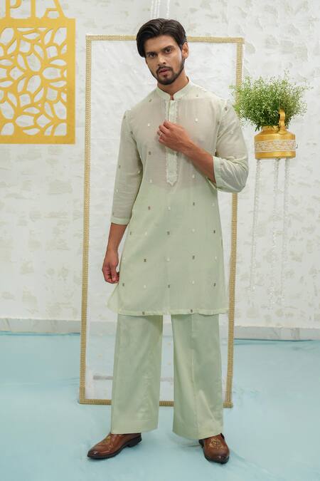 Buy Runit Gupta Green Chanderi , Vegan Embroidery Pista Kurta Set Online at Aza Fashions Buy_Runit Gupta_Green Chanderi , Vegan Embroidery Pista Kurta Set _Online_at_Aza_Fashions