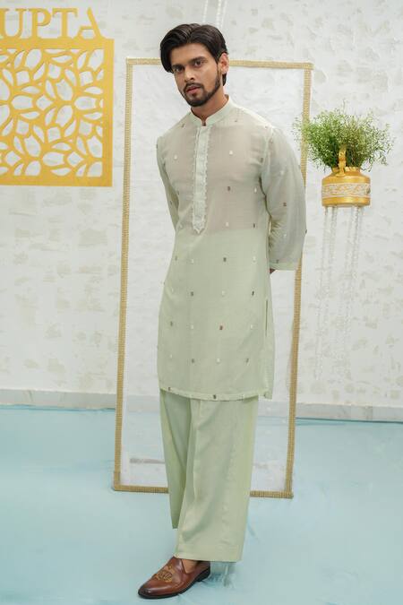 Shop Runit Gupta Green Chanderi , Vegan Embroidery Pista Kurta Set Online at Aza Fashions Shop_Runit Gupta_Green Chanderi , Vegan Embroidery Pista Kurta Set _Online_at_Aza_Fashions
