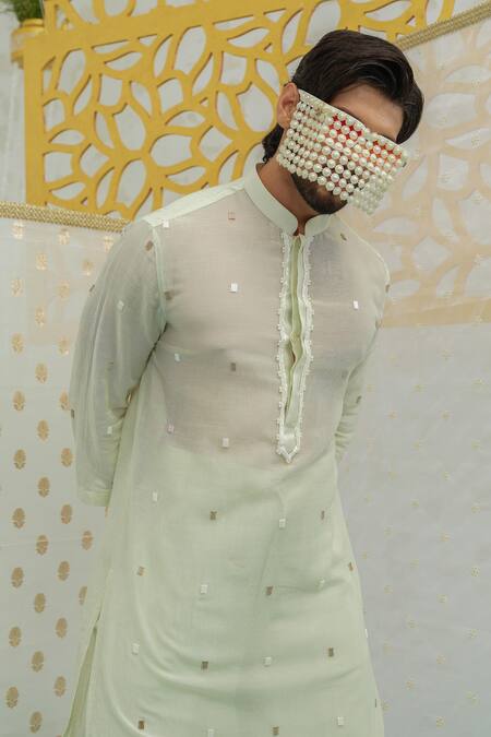 Runit Gupta Green Chanderi , Vegan Embroidery Pista Kurta Set at Aza Fashions Runit Gupta_Green Chanderi , Vegan Embroidery Pista Kurta Set _at_Aza_Fashions