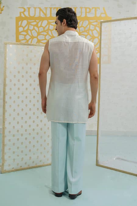 Shop Runit Gupta Ivory Chanderi , Vegan Embroidery Amoeba Pattern Sleeveless Kurta Set at Aza Fashions Shop_Runit Gupta_Ivory Chanderi , Vegan Embroidery Amoeba Pattern Sleeveless Kurta Set _at_Aza_Fashions